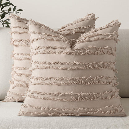 MIULEE Boho Linen Striped Throw Pillow Covers 16x16, Light Blue