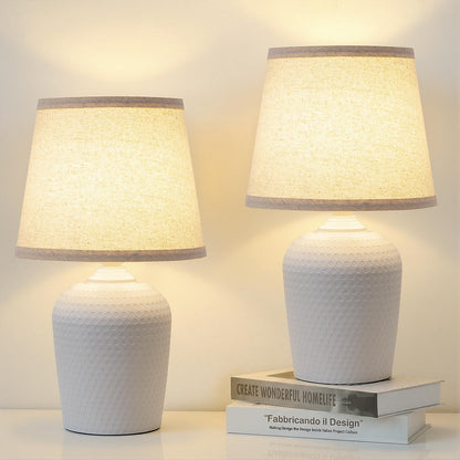 11.8’’ Small Table Lamps Set of 2 for Bedroom Kid’s Room, Beige & White