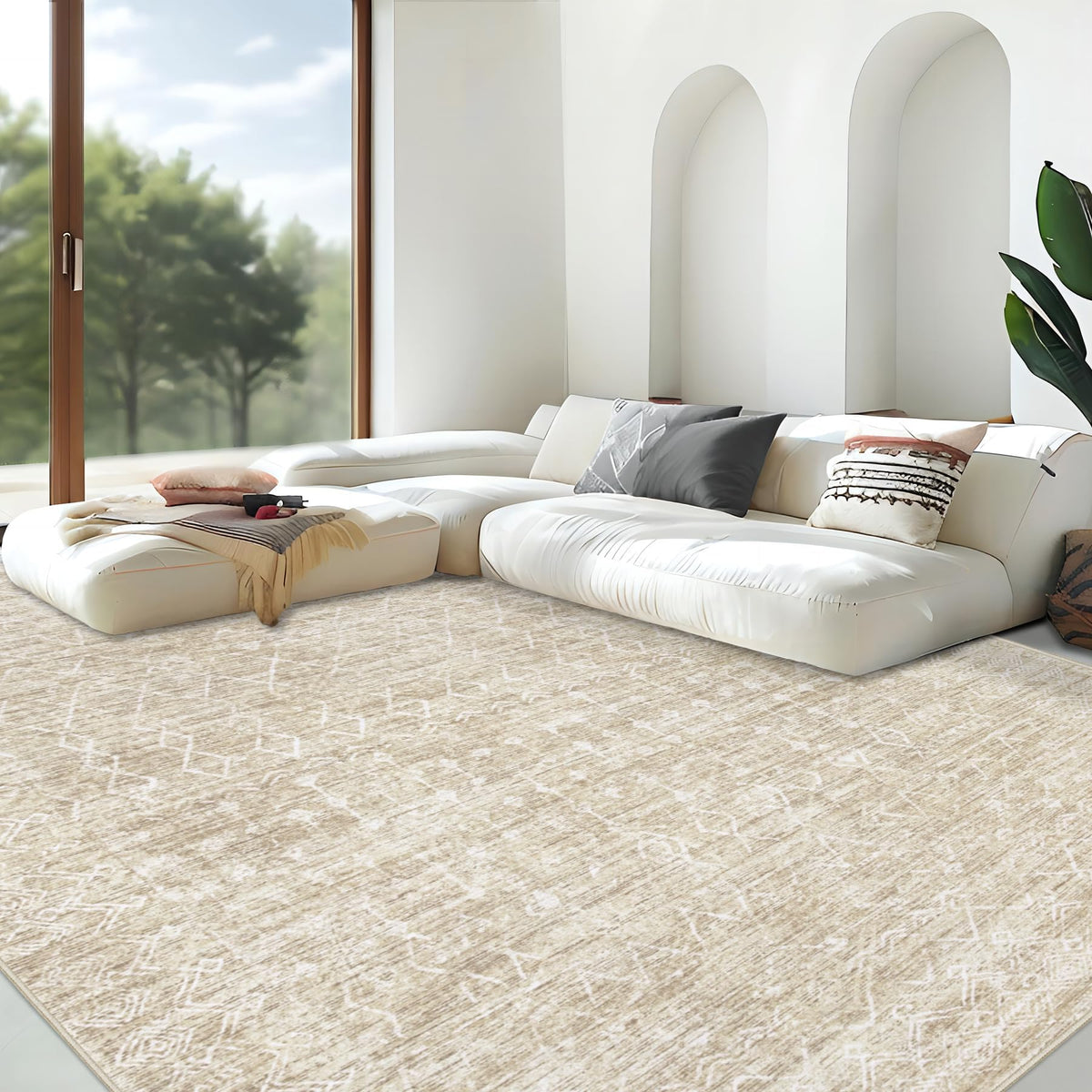 Area Rug for Living Room 6x9: Large Washable Boho Moroccan Rugs Geometric Neutral Rug, Non-Slip Foldable Morden Farmhouse Indoor Floor Carpet for Bedroom Dining Table Home(Brown Green,6'x9')