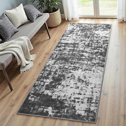 Modern Abstract 3x5 Rug, Non Slip Entryway Rug, Soft Machine Washable Rugs for Indoor Entry, Low Pile Stain Resistant Distressed Rug for Living Room, Bedroom, Dark Grey Blue