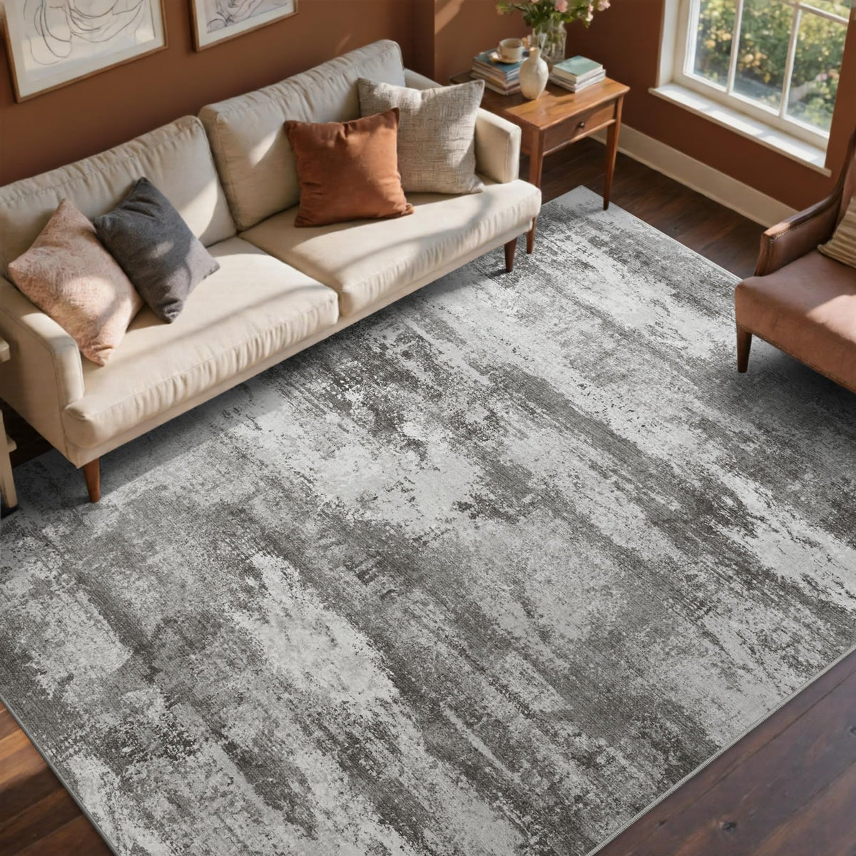 6x9 Ft Abstract Washable Area Rugs for Living Room Blue