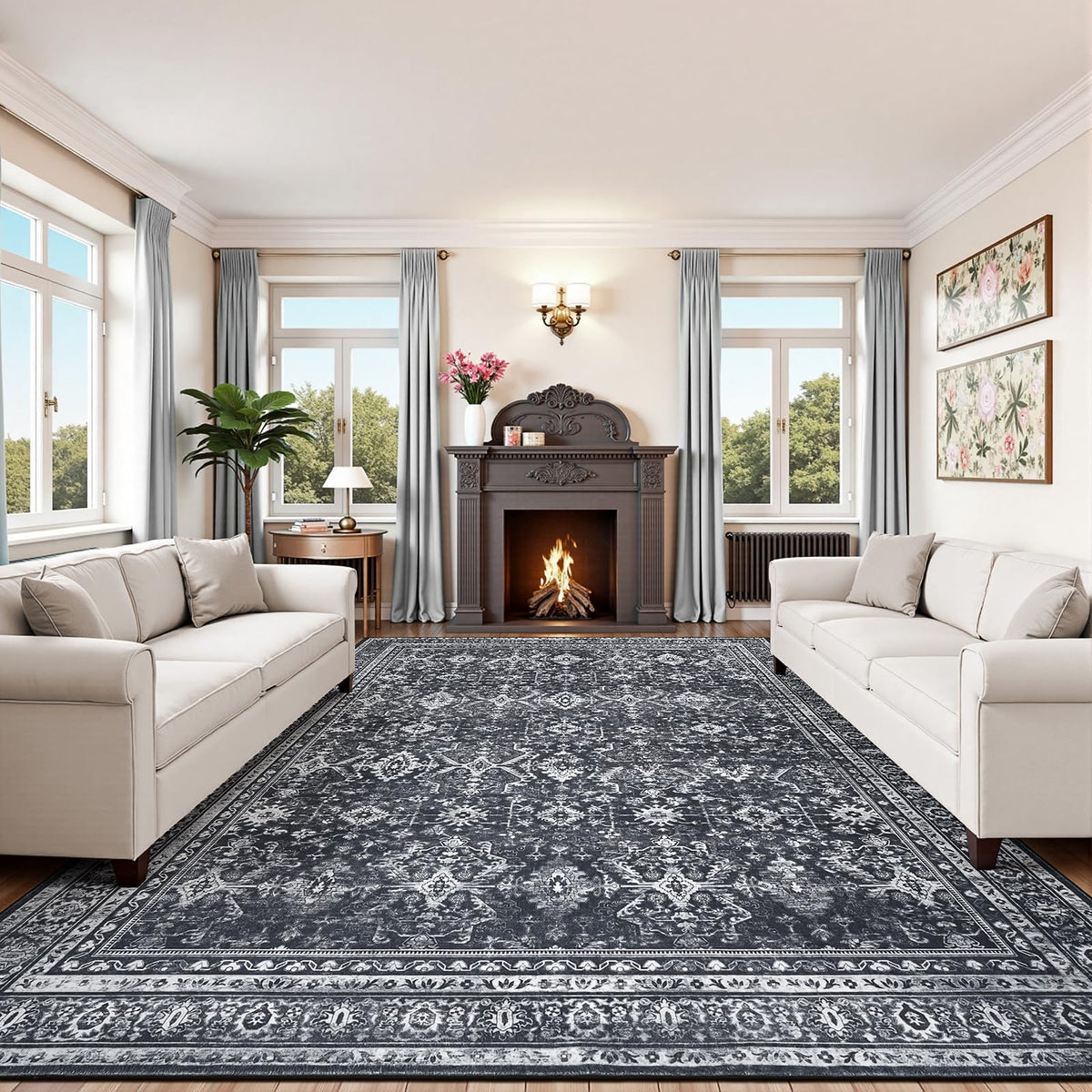 8x10 Area Rugs for Living Room Green Washable Non-Slip Large Carpet