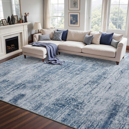 6x9 Ft Abstract Washable Area Rugs for Living Room Blue