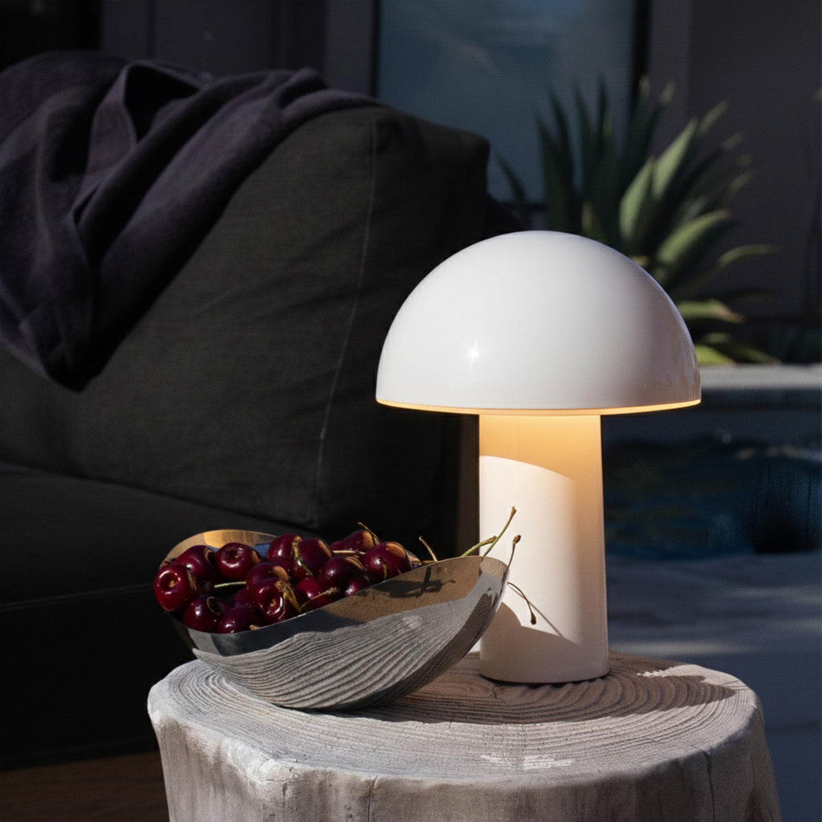 Brightech Celia Table Lamp – 10" Touch-Controlled Mushroom Accent Lamp, Cordless & Dimmable LED, Portable & Rechargeable Bedside Night Light, Sustainable Recycled Modern Patio Lamp for Home Décor, Red