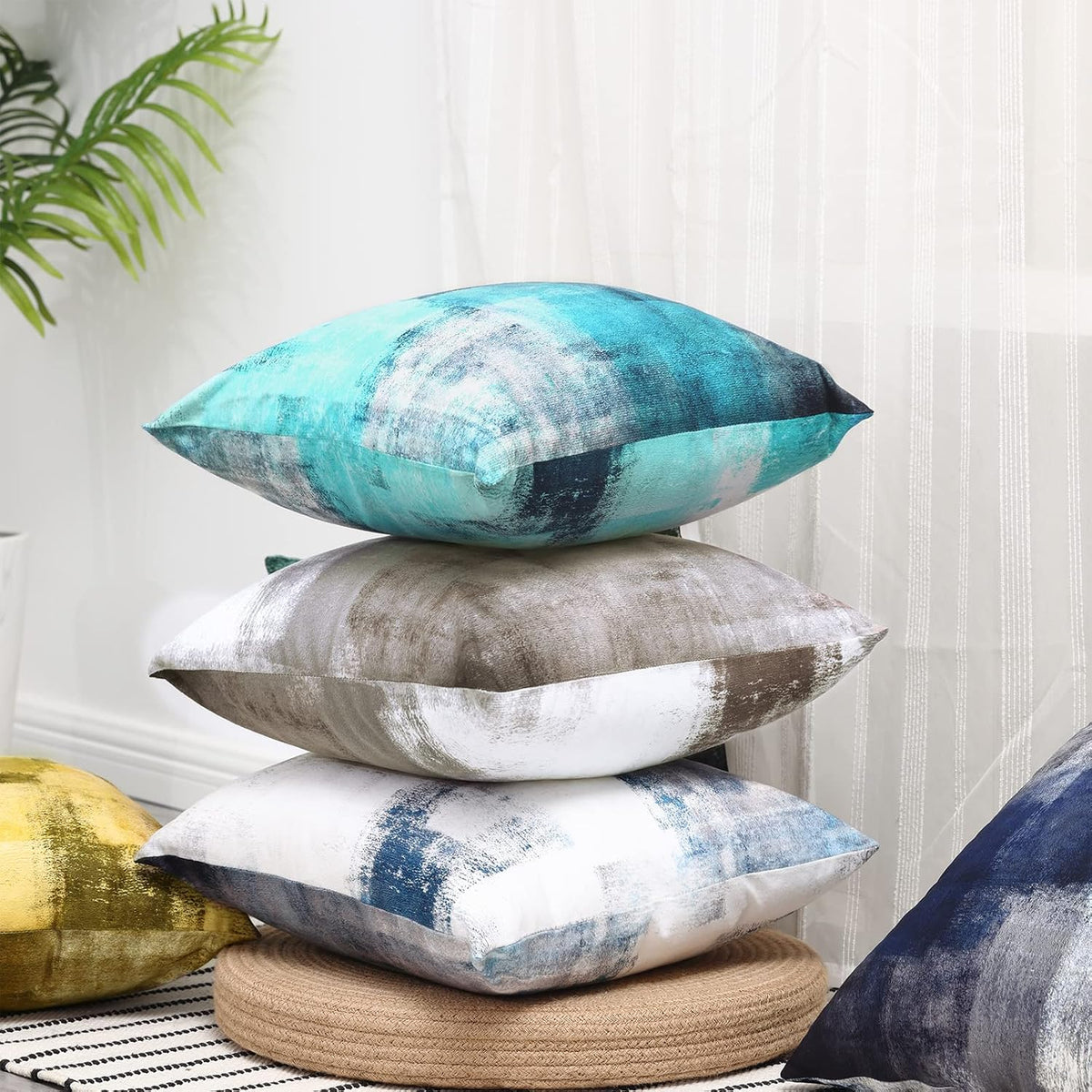 Throw Pillow Covers for Couch, 18x18 Inch, 2 Pack, Turquoise