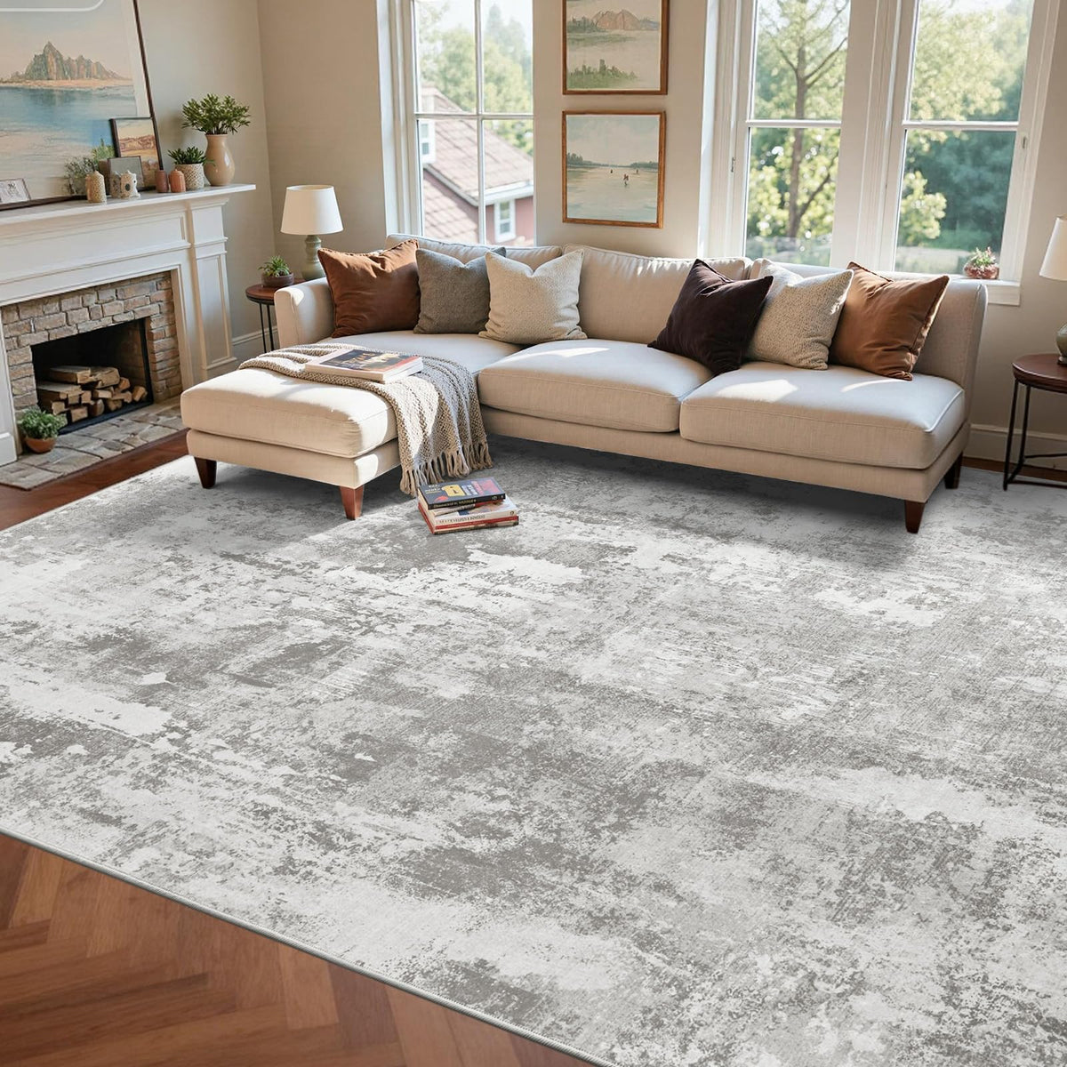 6x9 Ft Abstract Washable Area Rugs for Living Room Blue