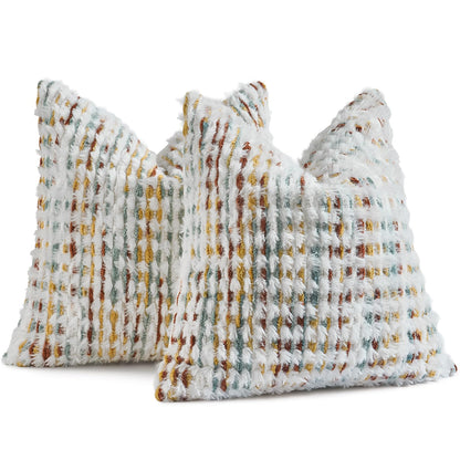 AmHoo Set of 2 Boho Chenille Pillow Cover Decorative Tufted Pillowcase for Couch Bed Sofa Bedroom Living Room Modern 18 x 18-Inch Brown