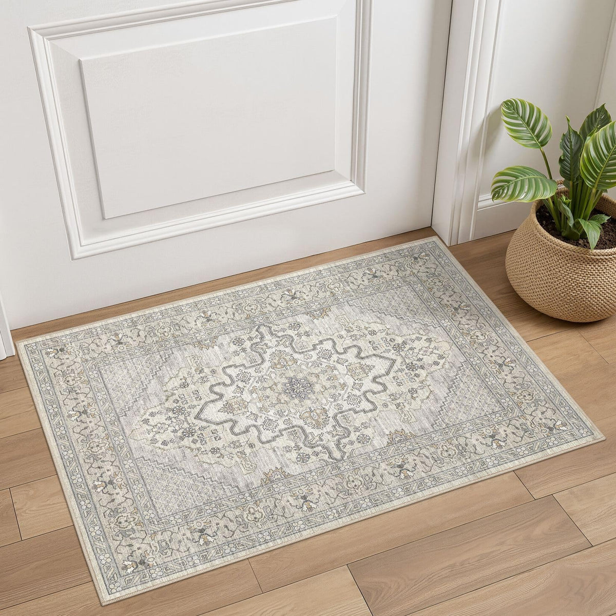 Tortania Area Rug 5x7 Living Room Rug Washable Soft Cream/Blue