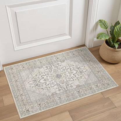 Tortania Area Rug 5x7 Living Room Rug Washable Soft Cream/Blue