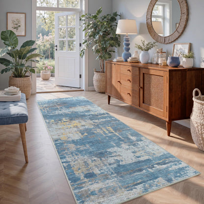 6x9 Ft Abstract Washable Area Rugs for Living Room Blue