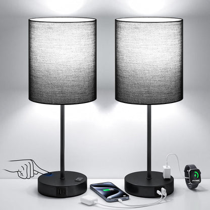 Fenmzee Touch Lamps for Bedroom Set of 2 - Dimmable, USB C+A, AC Outlet