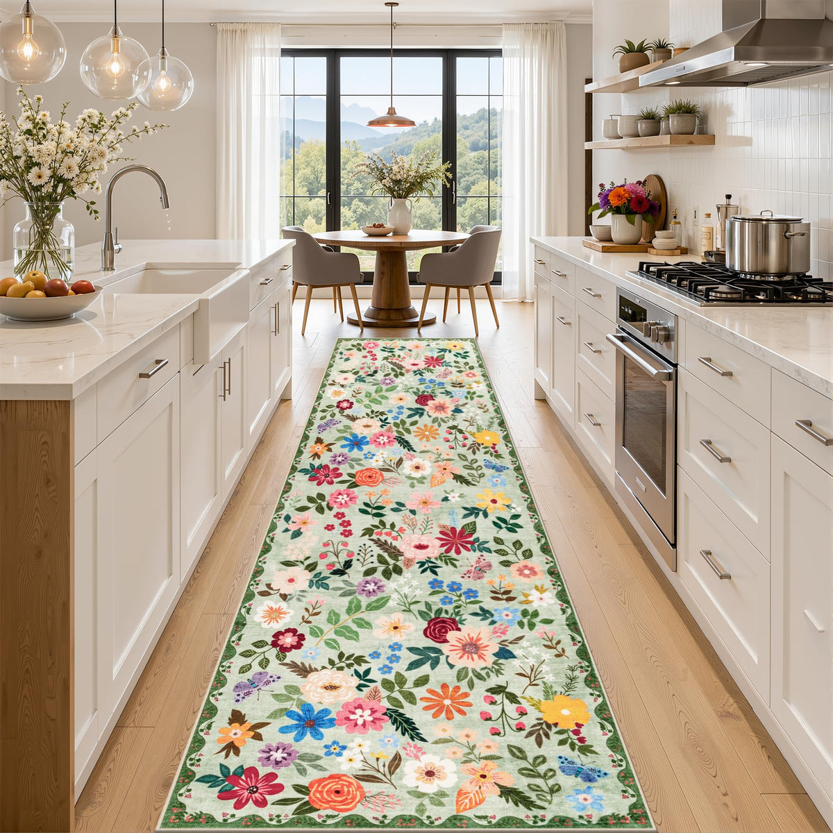 PLHXFR Area Rug Living Room: 5x7 Floral Washable Boho Carpet Dark Green