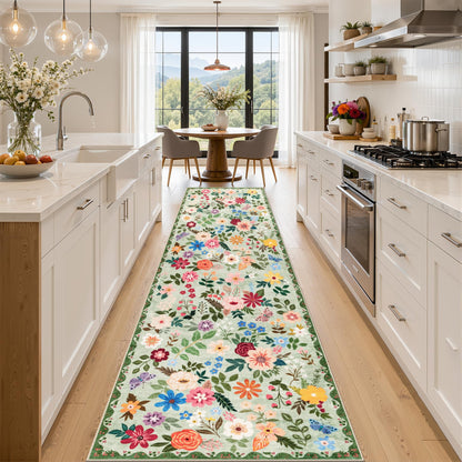 PLHXFR Area Rug Living Room: 5x7 Floral Washable Boho Carpet Dark Green