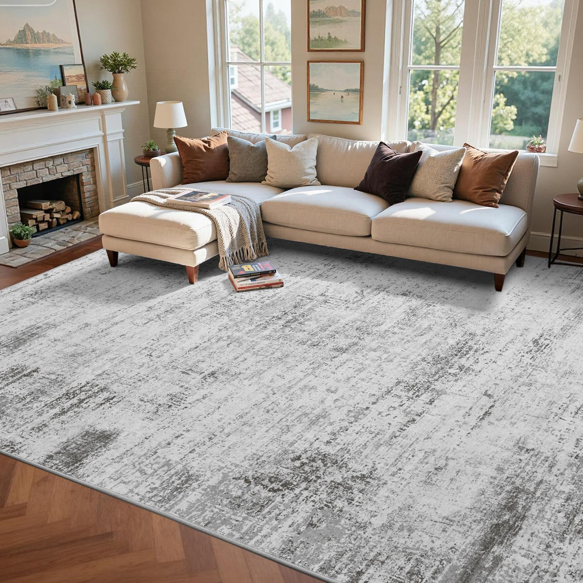 6x9 Ft Abstract Washable Area Rugs for Living Room Blue