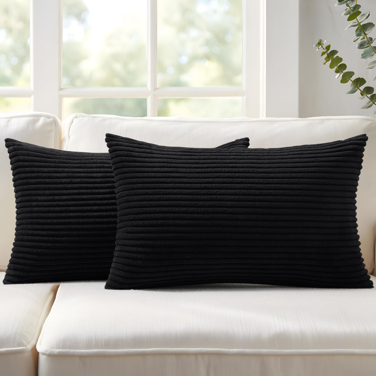 Mecatny Corduroy Fall Throw Pillow Covers 18x18 Set of 2 Olive Green