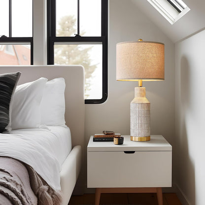 USumkky 25" Modern Ceramic Lamps Single Table Lamp for Living Room Bedroom Farmhouse Nightstand Bedside Lamps