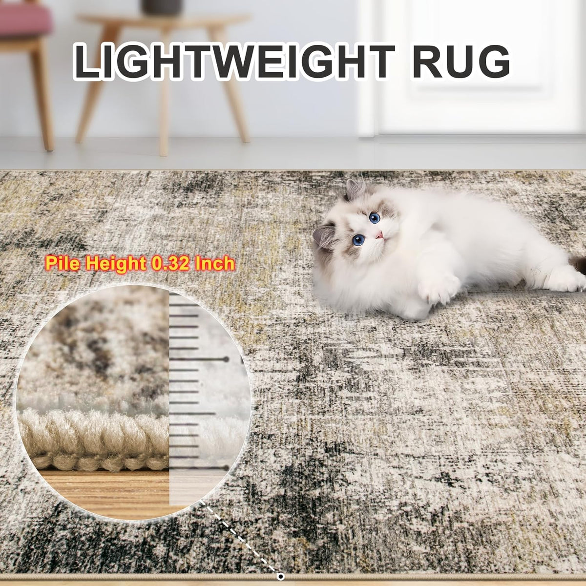 PLHXFR 6x9 Area Rug Living Room: Abstract Washable Carpet Brown Black