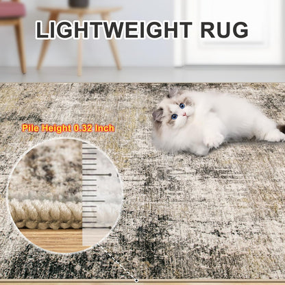 PLHXFR 6x9 Area Rug Living Room: Abstract Washable Carpet Brown Black