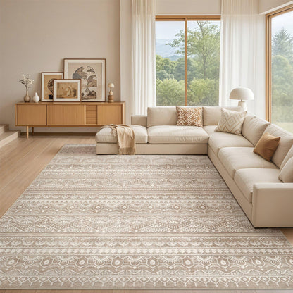 Tortania Area Rug Living Room Rugs - 5x7 Washable Large Soft Neutral Boho Moroccan Bohemian Farmhouse Rug Indoor Floor Carpet for Bedroom Under Dining Table Home Office Decor - Cream Brown