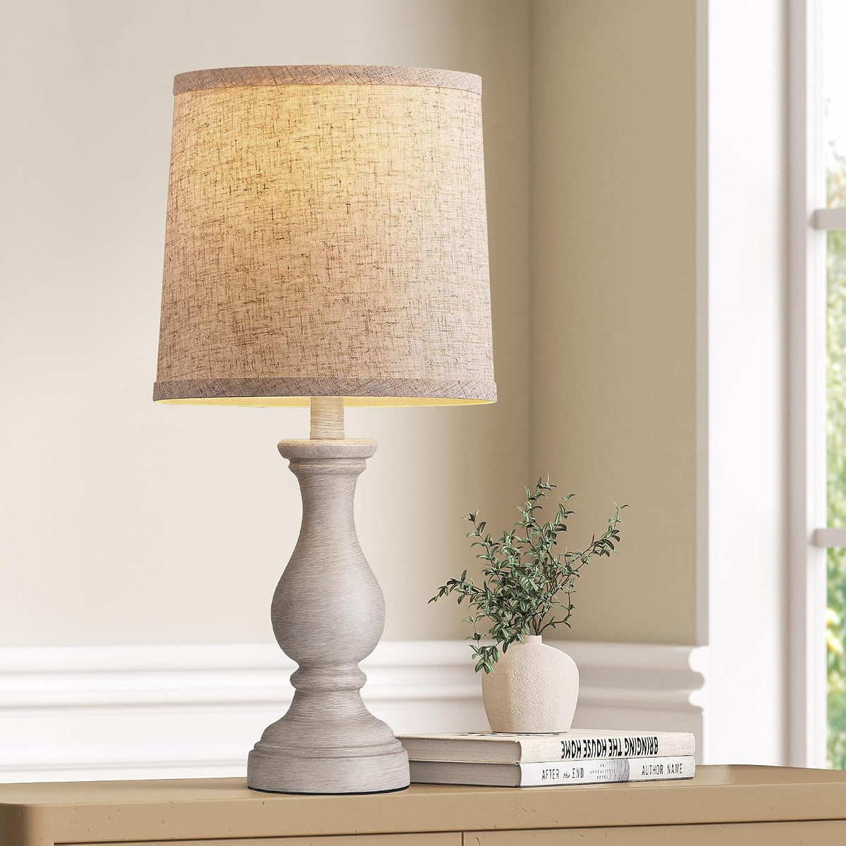 Seealle 22" Farmhouse Table Lamp, Rustic Bedside Lamp for Bedroom