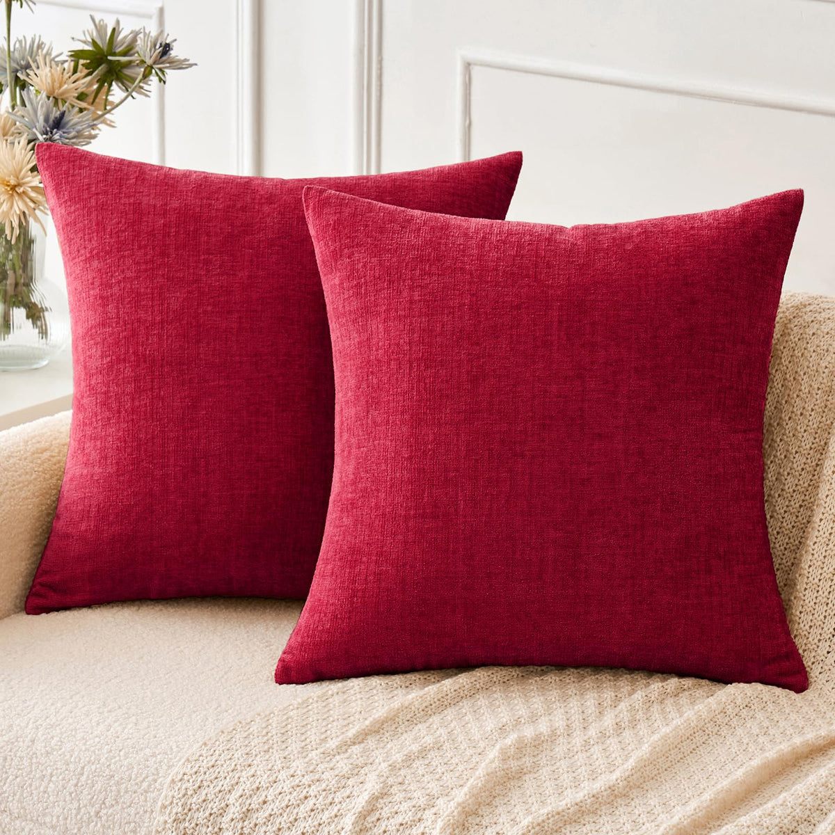 MIULEE Soft Chenille Fall Throw Pillow Covers Burnt Orange 18x18 Pack of 2