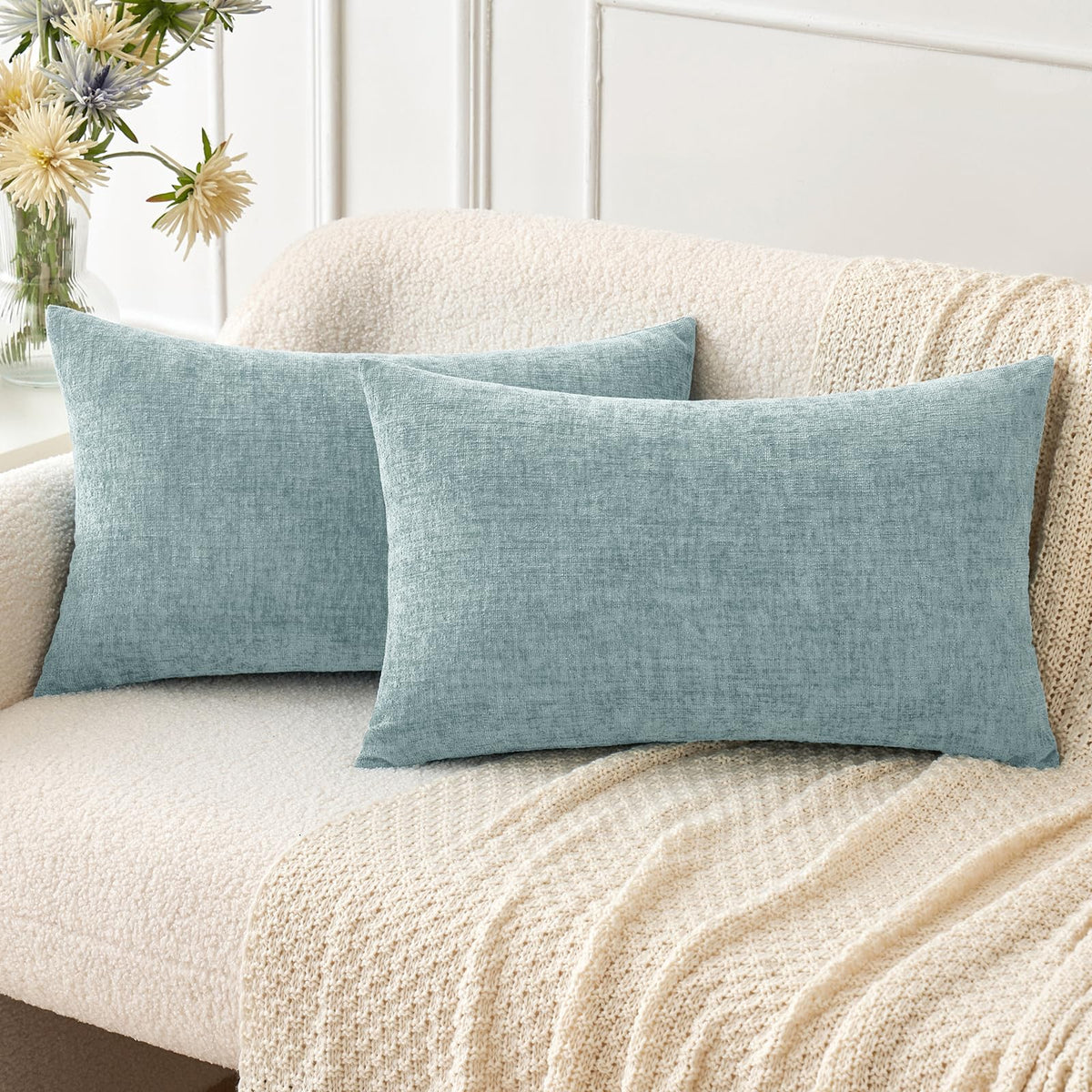 MIULEE Soft Chenille Fall Throw Pillow Covers Burnt Orange 18x18 Pack of 2