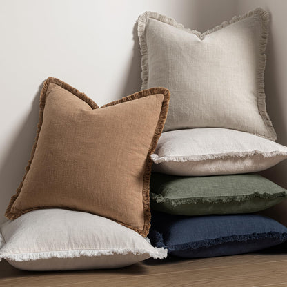 MIULEE Linen Fringe Decorative Throw Pillow Covers Natural Beige 20x20