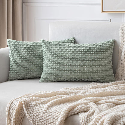MIULEE Decorative Throw Pillow Covers 18x18 Sage Green Textured Corduroy