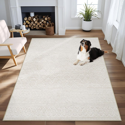 Area Rug for Living Room 6x9: Large Washable Boho Moroccan Rugs Geometric Neutral Rug, Non-Slip Foldable Morden Farmhouse Indoor Floor Carpet for Bedroom Dining Table Home(Brown Green,6'x9')