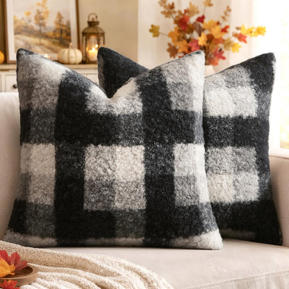 MIULEE Fall Plaid Pillow Covers Boucle Orange 18x18 Set of 2