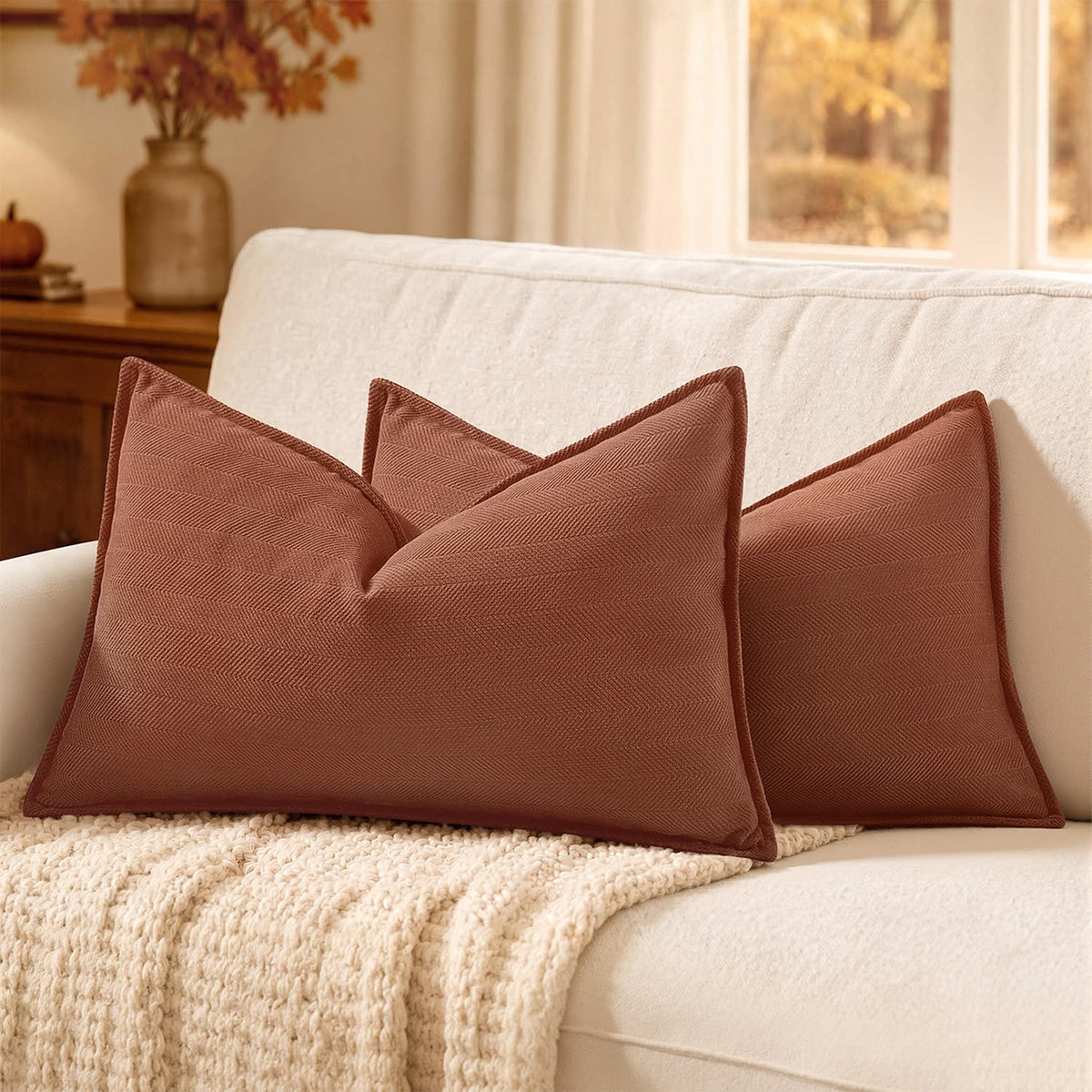 MIULEE Pack of 2 Sage Green Decorative Chenille Pillow Covers 20x20 Inch