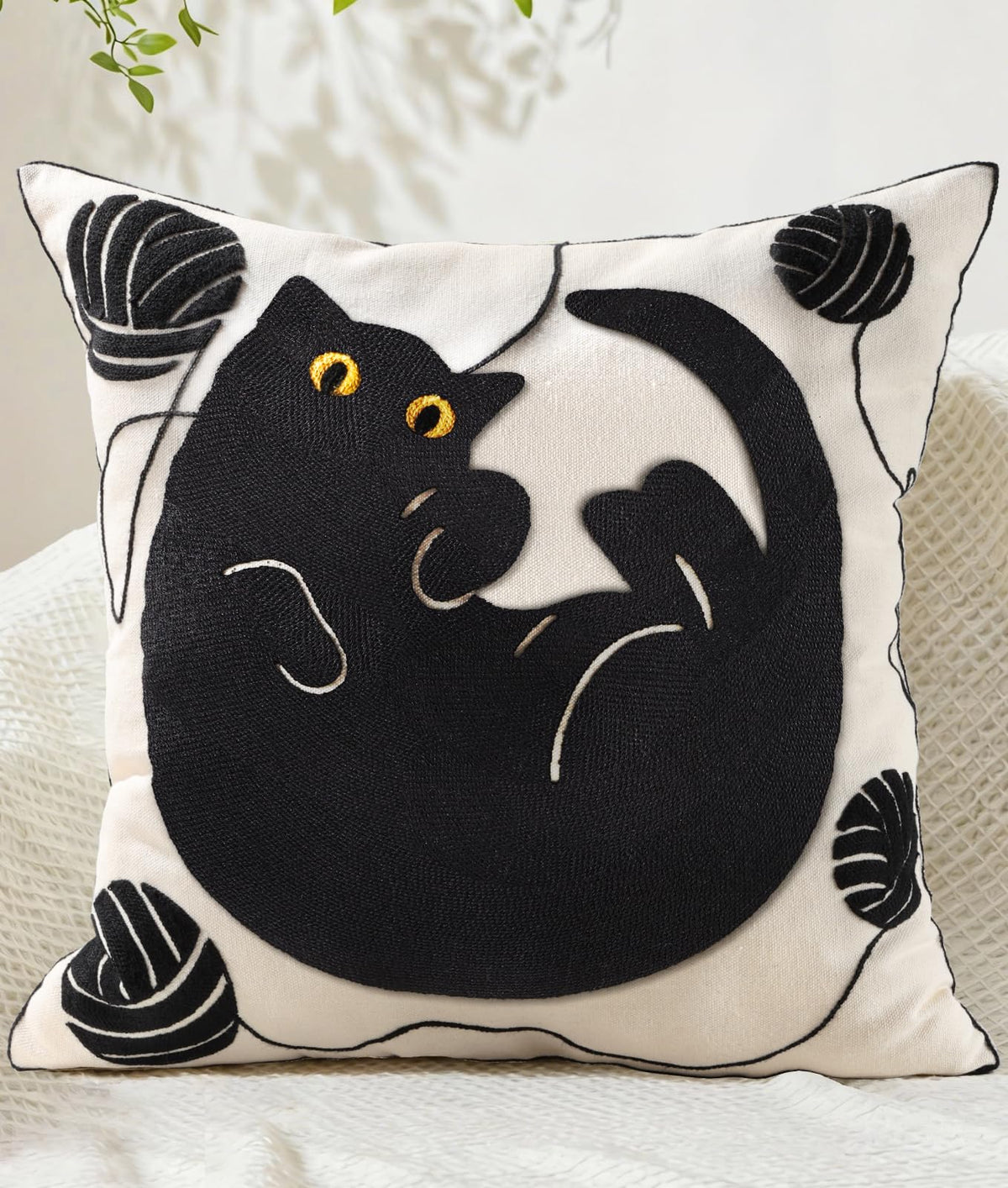 Animal Embroidered Throw Pillow Cover 18x18 Inch, Floral Birds