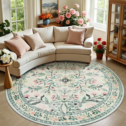 PLHXFR Area Rug Living Room: 5x7 Floral Washable Boho Carpet Dark Green