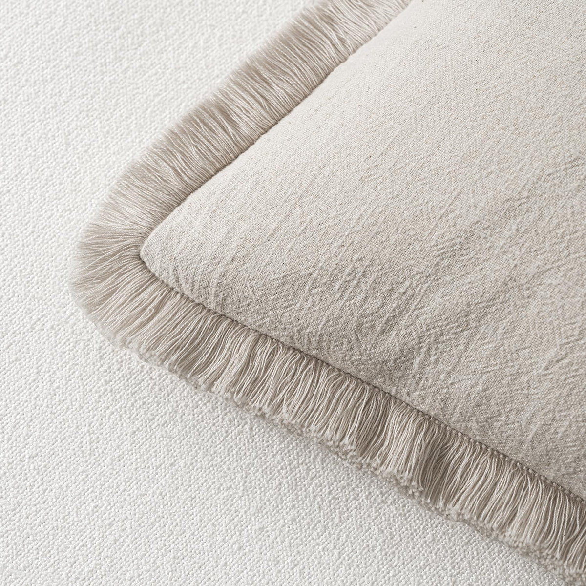 MIULEE Linen Fringe Decorative Throw Pillow Covers Natural Beige 20x20
