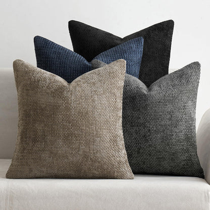 MIULEE Soft Decorative Chenille Pillow Covers Blue Series 18x18 Pack of 4