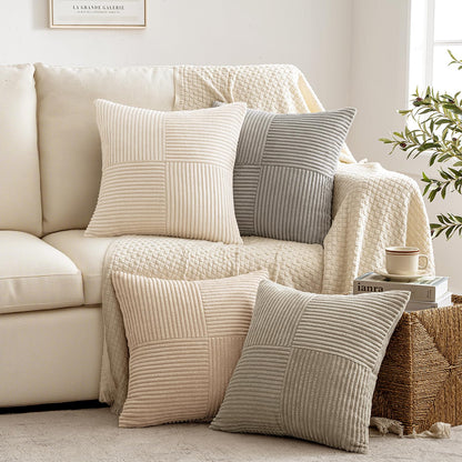 MIULEE Fall Teal Orange Decorative Throw Pillow Covers 18x18 Inch Set of 4 Boho Corduroy Striped Cushion Cases Modern Farmhouse Patchwork Pillow Cases for Couch Sofa Bedroom Home Decor