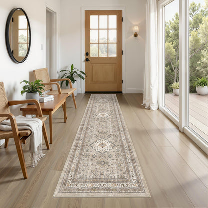 cotiled 5x7 Area Rug for Living Room, Washable, Traditional, Beige