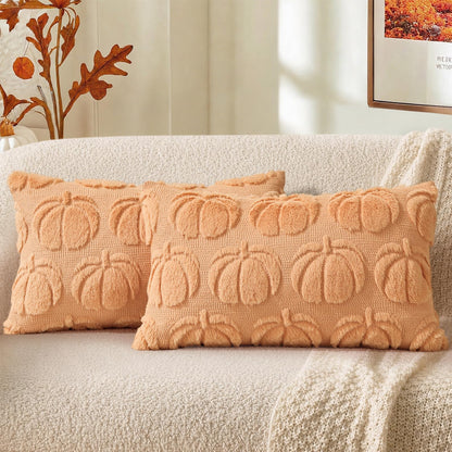 decorUhome Light Rust Pumpkin Faux Fur Throw Pillow Covers 18x18 Set of 2