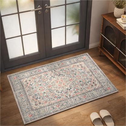 Goideal Washable Rug 4x6, Beige Area Rugs Non Slip, Indoor Low Pile Carpet with Rubber Backing for Living Room Kitchen Bathroom Entryway Office Bedroom