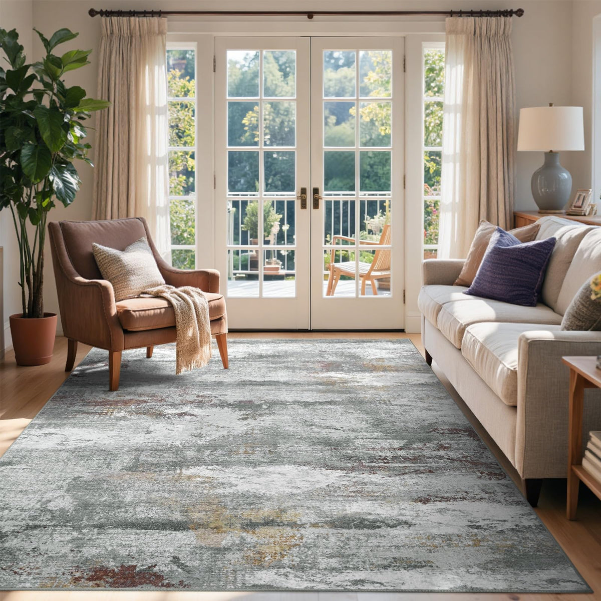 6x9 Ft Abstract Washable Area Rugs for Living Room Blue