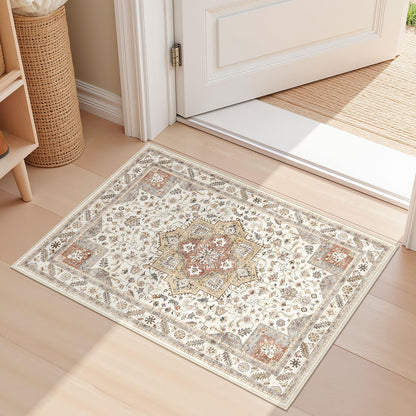 cotiled 5x7 Area Rug for Living Room, Washable, Traditional, Beige