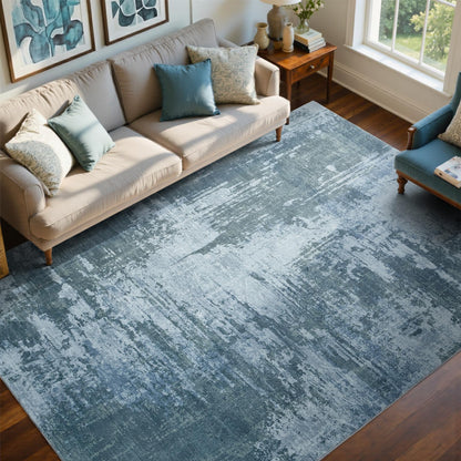 6x9 Ft Abstract Washable Area Rugs for Living Room Blue