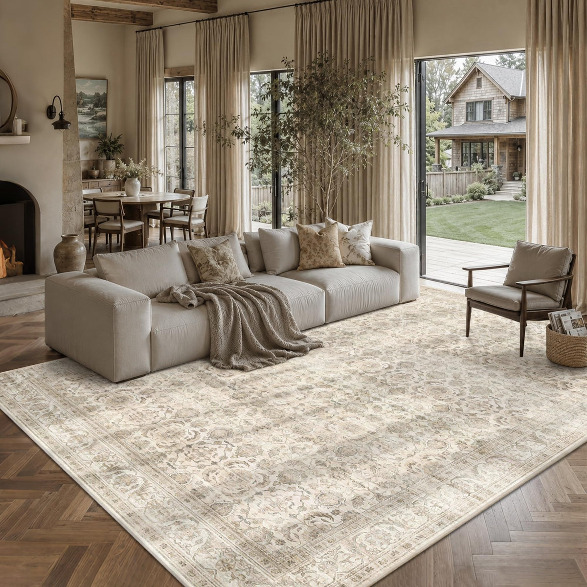 JOOJA 6x9 Brown Vintage Boho Washable Area Rug, Soft Low Pile Floor Carpet