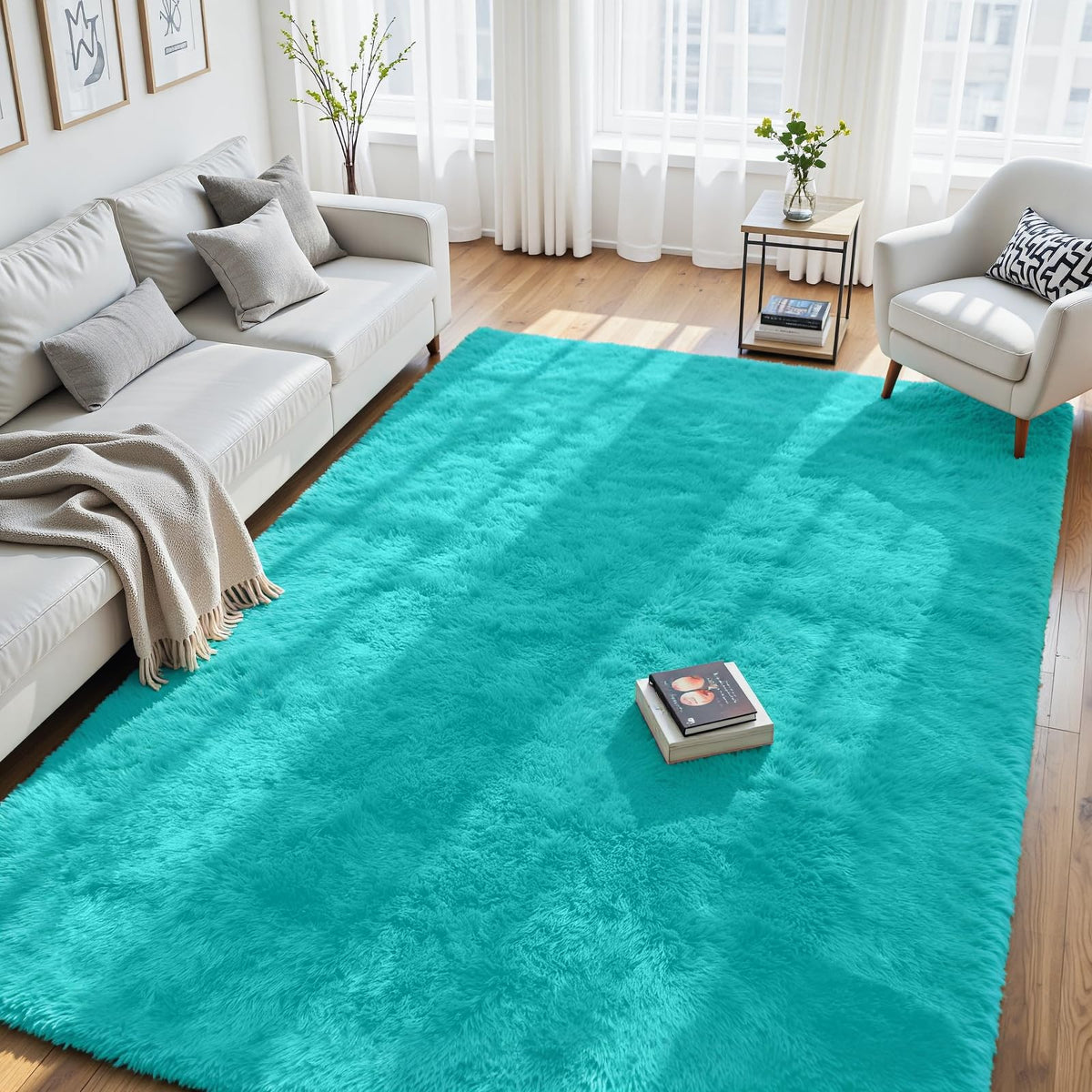 8x10 Fluffy Area Rug for Living Room: Non-Slip Grey Camel Bedroom Carpet
