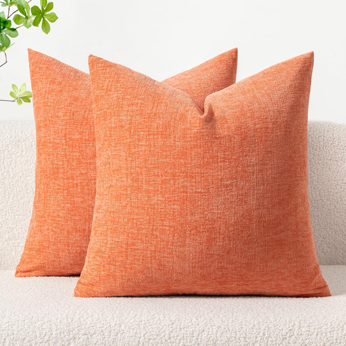 MIULEE Soft Chenille Fall Throw Pillow Covers Burnt Orange 18x18 Pack of 2