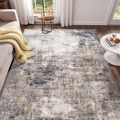 Modern Abstract 3x5 Rug, Non Slip Entryway Rug, Soft Machine Washable Rugs for Indoor Entry, Low Pile Stain Resistant Distressed Rug for Living Room, Bedroom, Dark Grey Blue