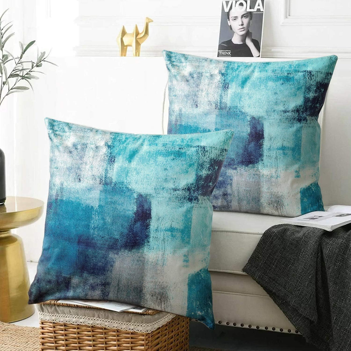 Throw Pillow Covers for Couch, 18x18 Inch, 2 Pack, Turquoise