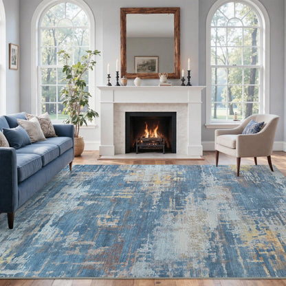 6x9 Ft Abstract Washable Area Rugs for Living Room Blue