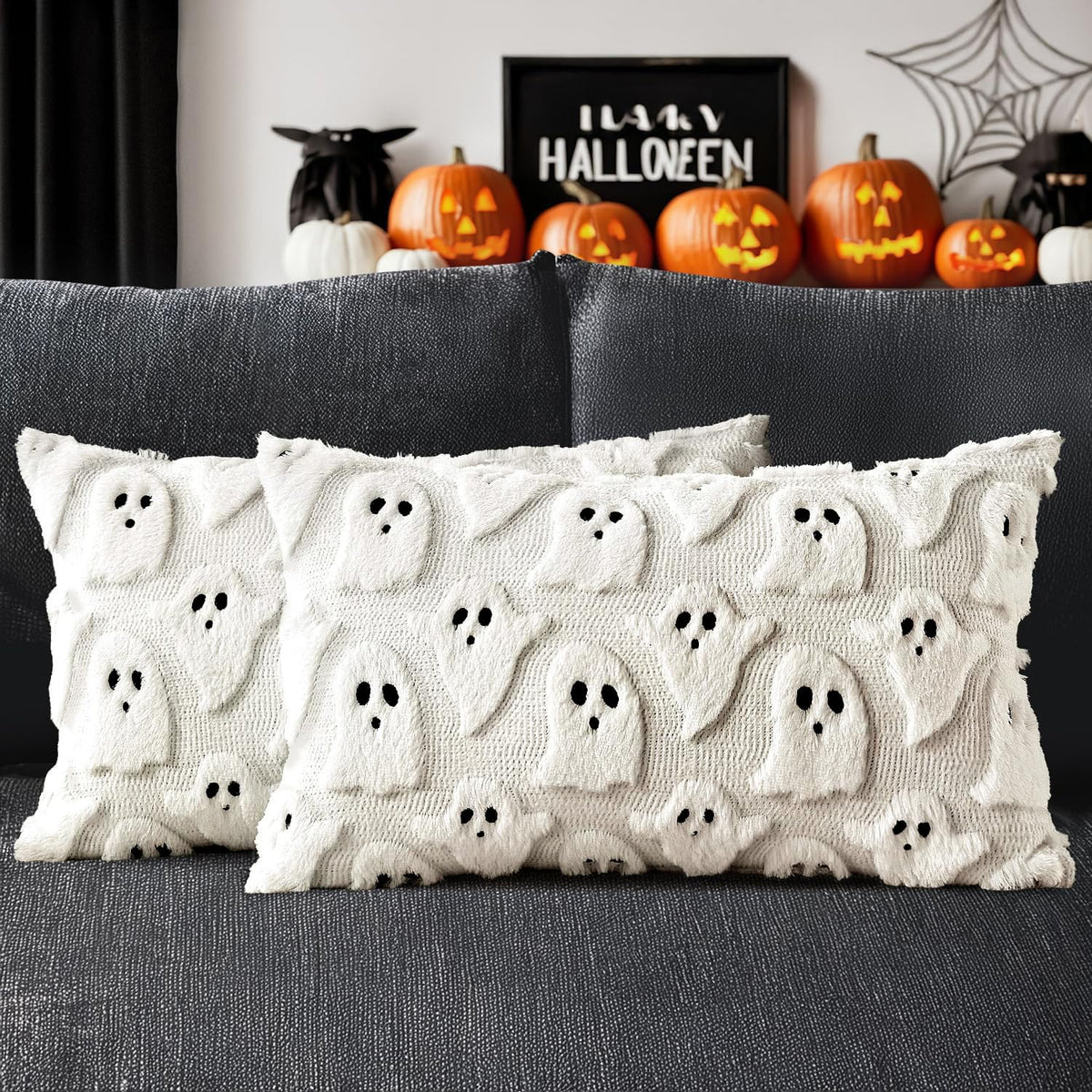 MIULEE White Halloween Pillow Covers Cute Ghost Decor Set of 2 18x18