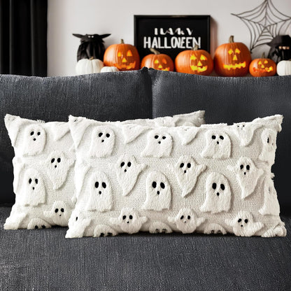 MIULEE White Halloween Pillow Covers Cute Ghost Decor Set of 2 18x18